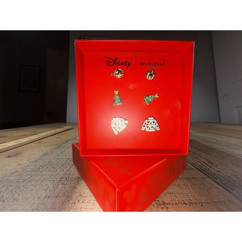 Disney x Baublebar Mickey Holiday Earring Set Christmas Shimmery Studs NIB
